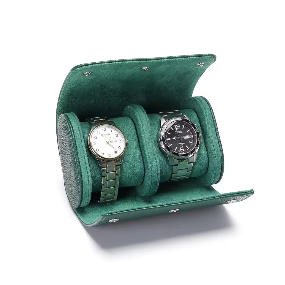 Premium leather Watch Roll - Green- Double