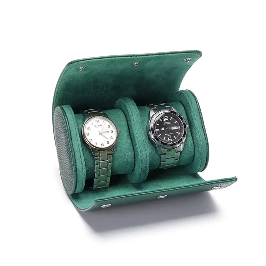 Premium leather Watch Roll - Green- Double