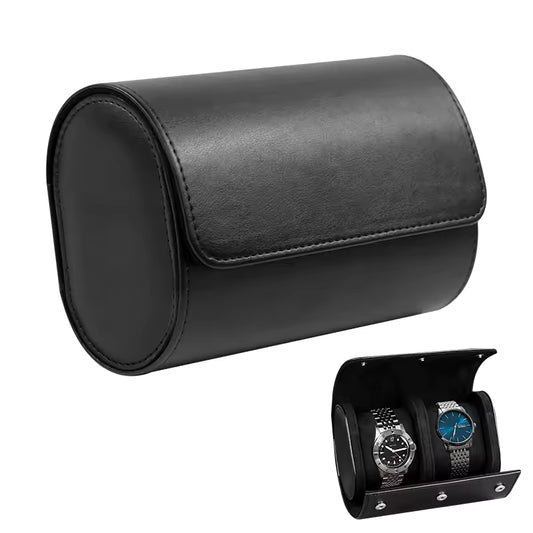 Premium leather Watch Roll - Black - Double